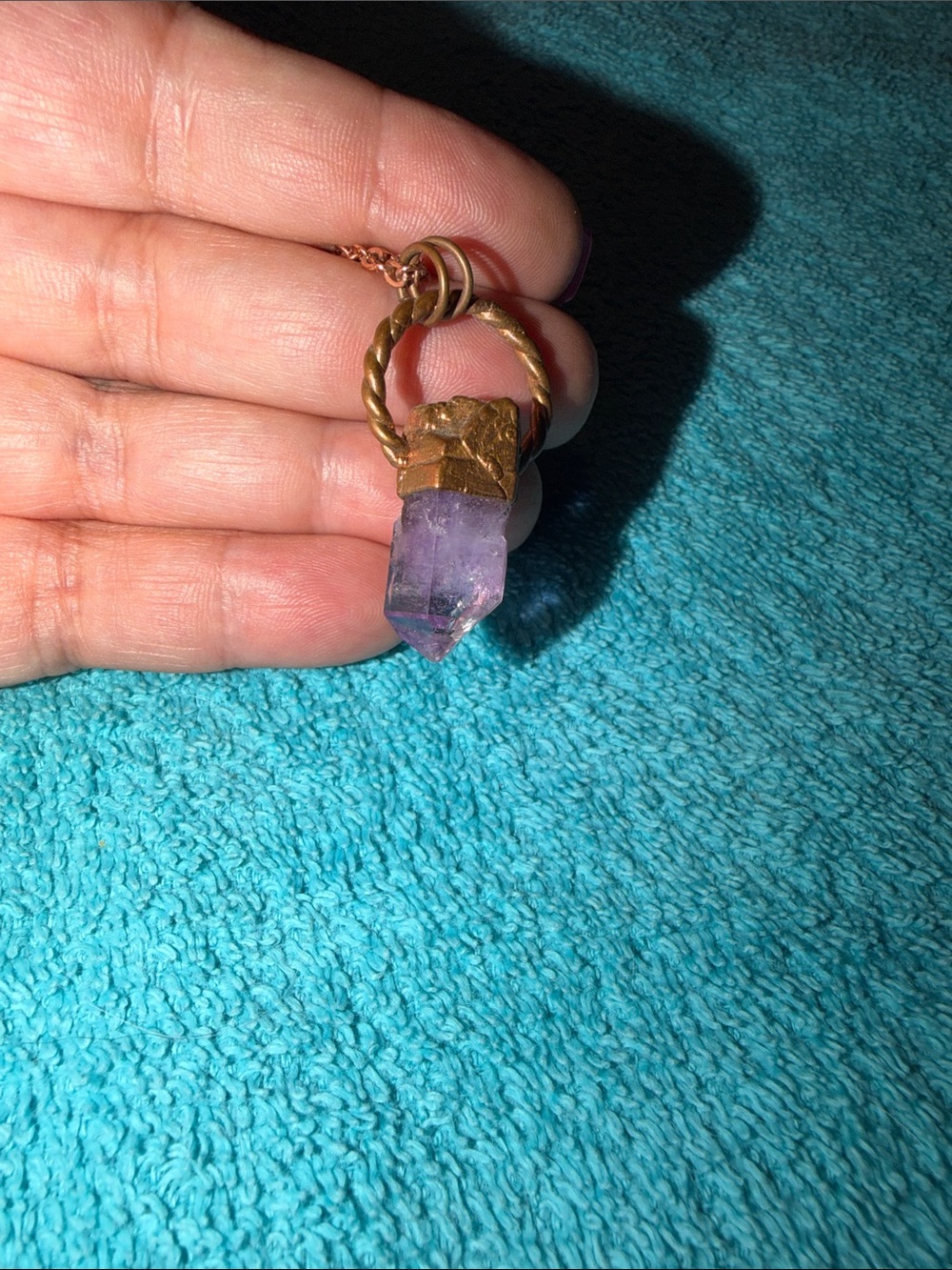 Amethyst Crystal Point Pendant Necklace - Purple and Gold